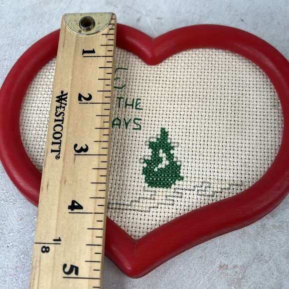 vintage cross stitch Home For the holidays In heart frame - Picture 5 of 6